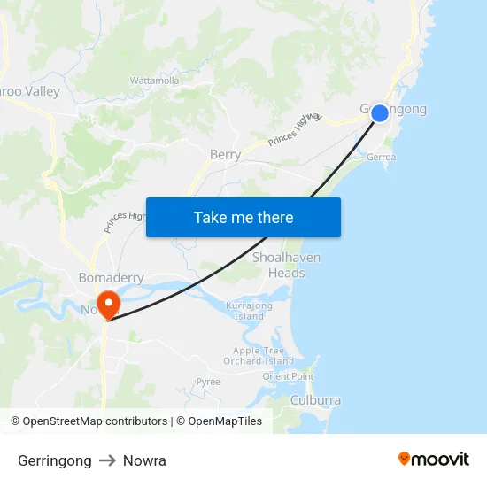 Gerringong to Nowra map