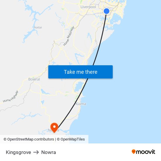 Kingsgrove to Nowra map