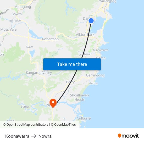 Koonawarra to Nowra map