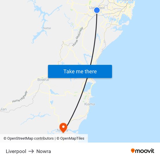 Liverpool to Nowra map