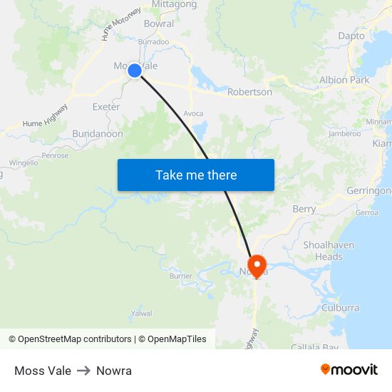 Moss Vale to Nowra map