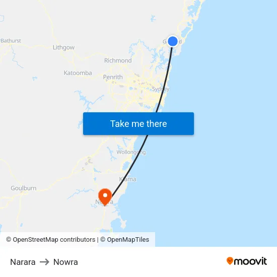 Narara to Nowra map