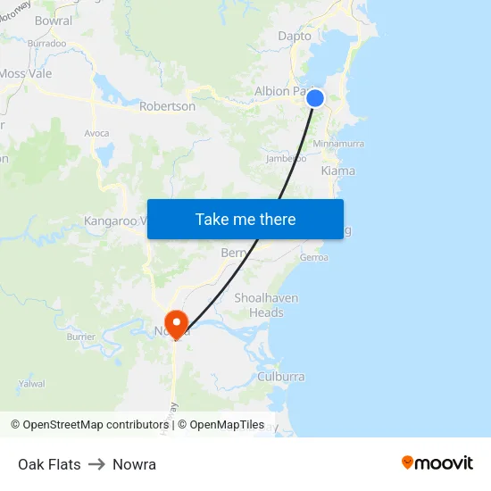Oak Flats to Nowra map