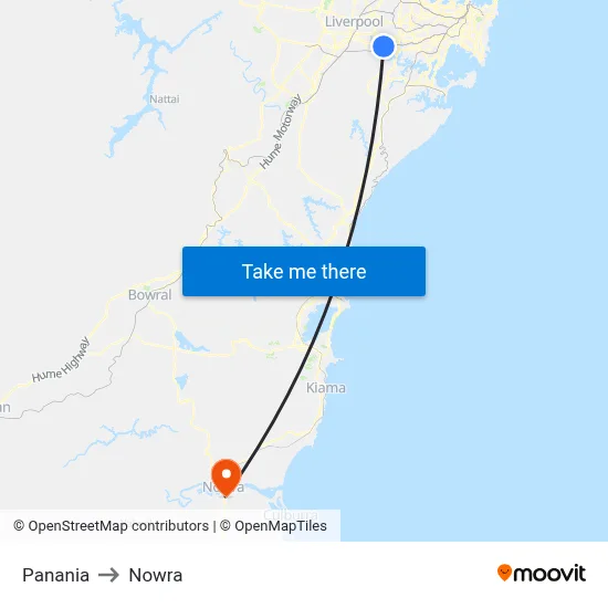 Panania to Nowra map