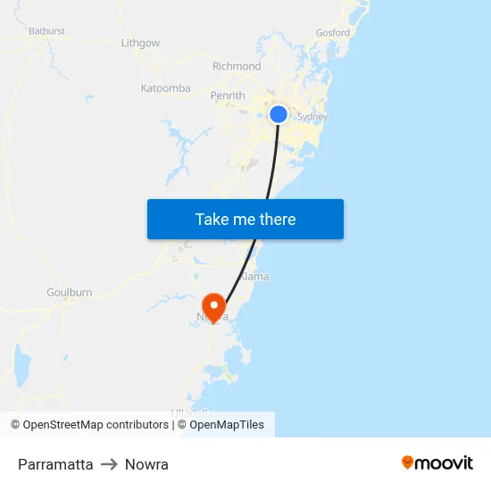 Parramatta to Nowra map