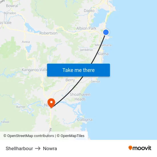 Shellharbour to Nowra map