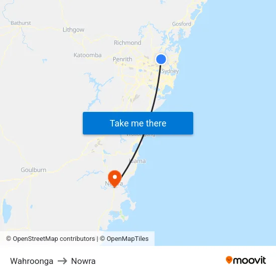 Wahroonga to Nowra map