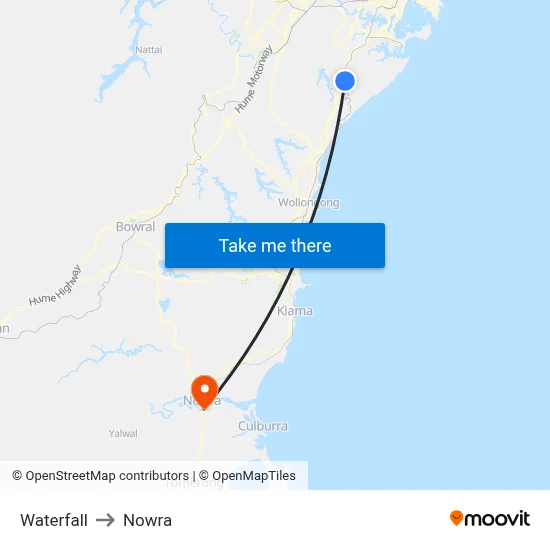 Waterfall to Nowra map
