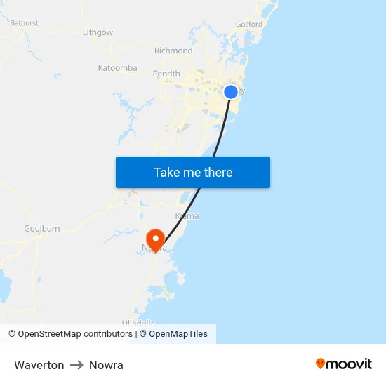 Waverton to Nowra map