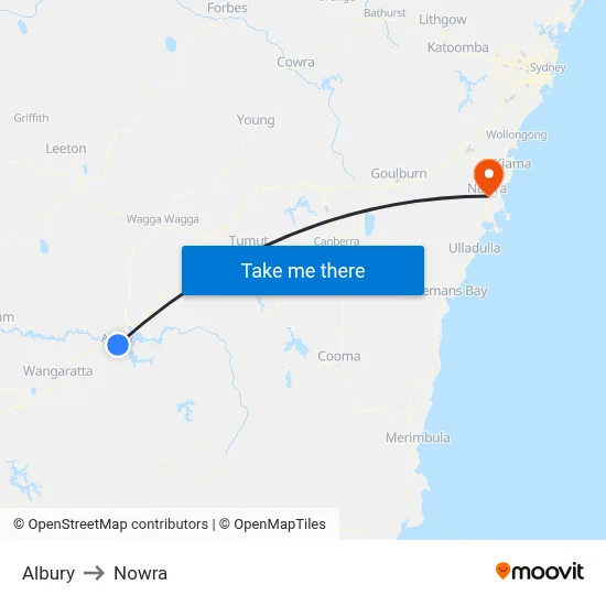 Albury to Nowra map
