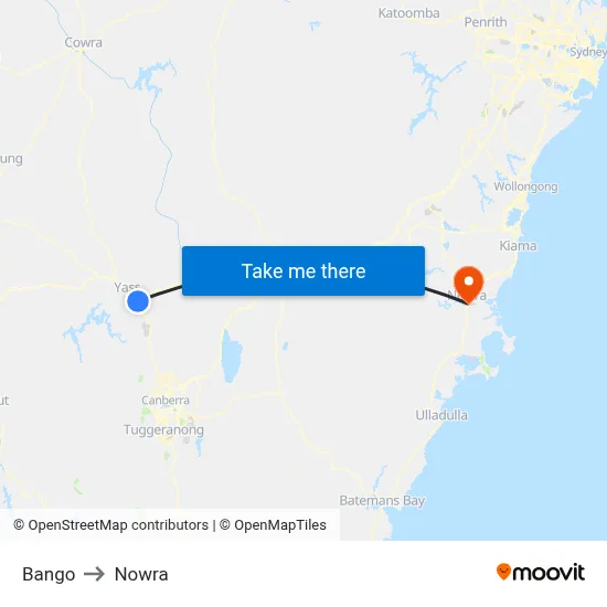 Bango to Nowra map