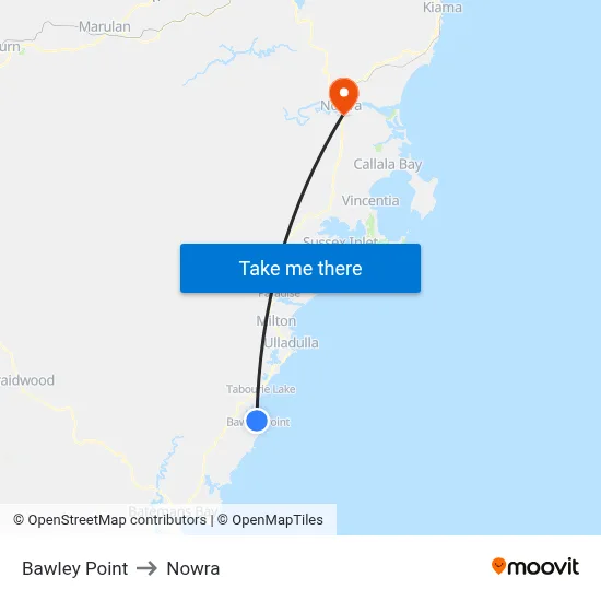 Bawley Point to Nowra map