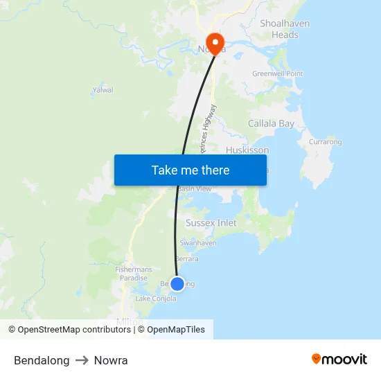 Bendalong to Nowra map