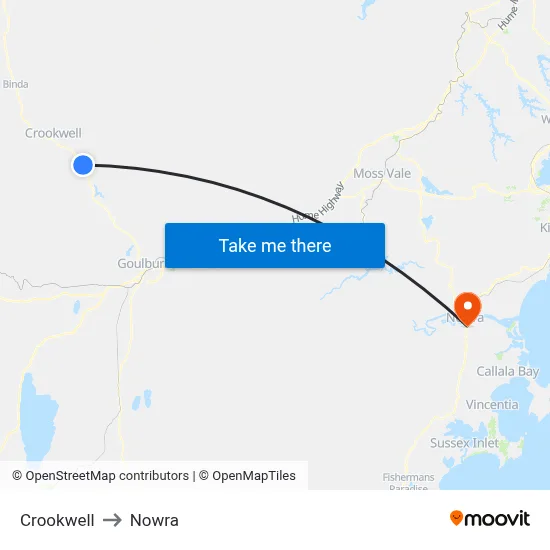 Crookwell to Nowra map
