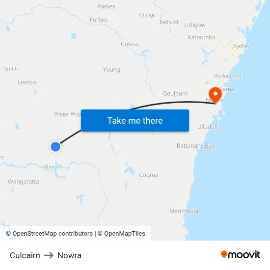 Culcairn to Nowra map