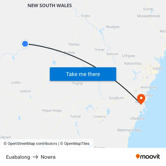 Euabalong to Nowra map