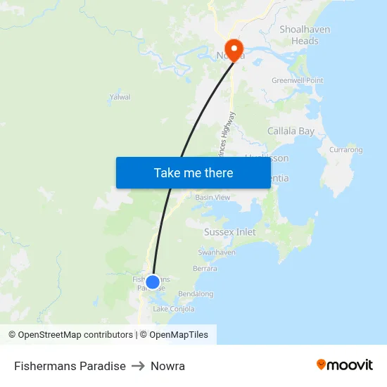 Fishermans Paradise to Nowra map