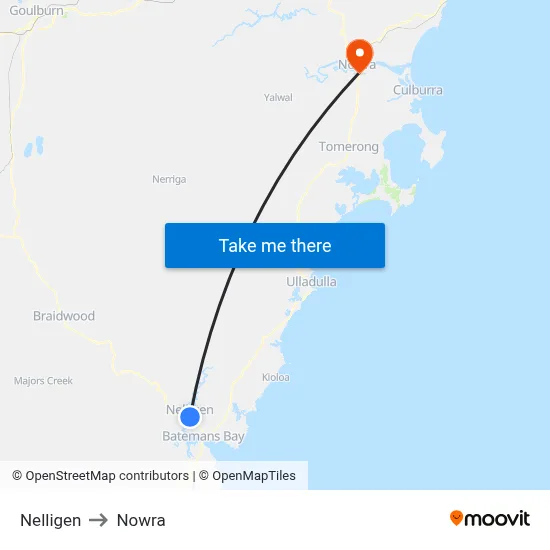 Nelligen to Nowra map
