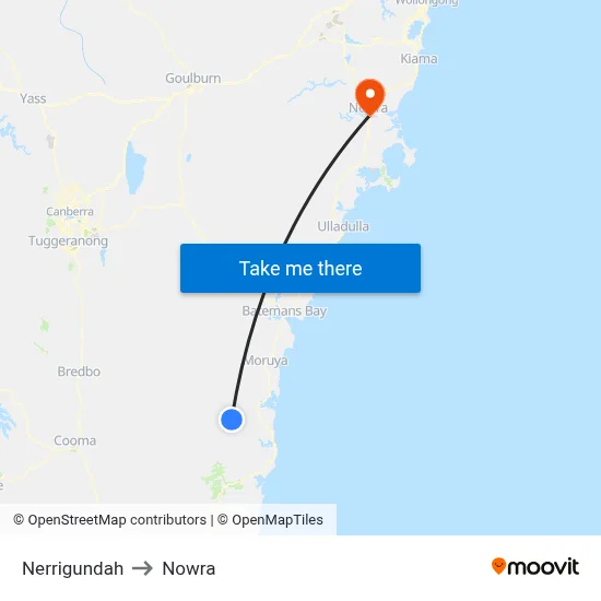 Nerrigundah to Nowra map