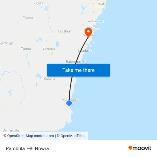 Pambula to Nowra map