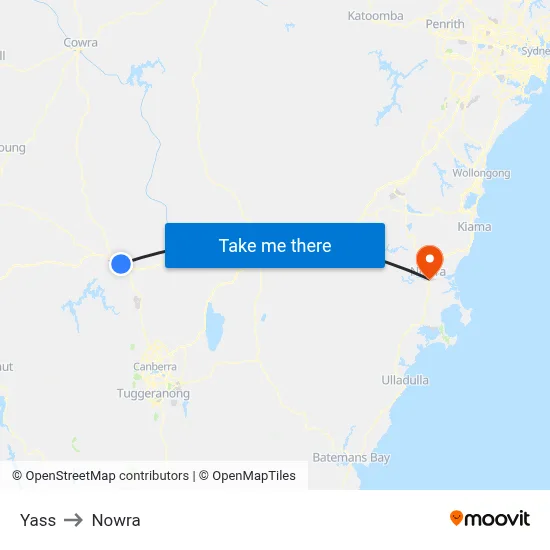 Yass to Nowra map