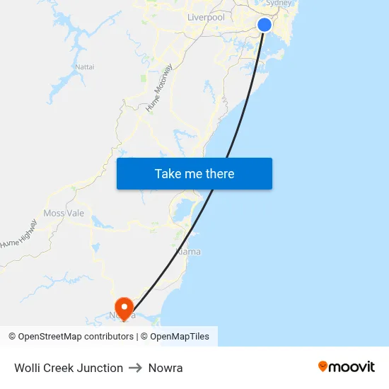 Wolli Creek Junction to Nowra map