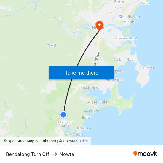 Bendalong Turn Off to Nowra map