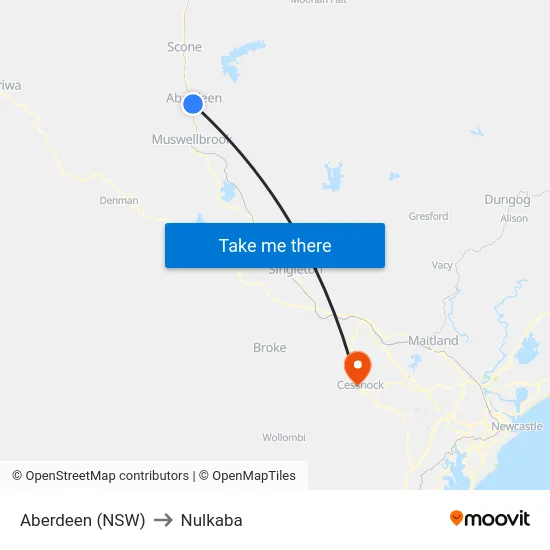 Aberdeen (NSW) to Nulkaba map