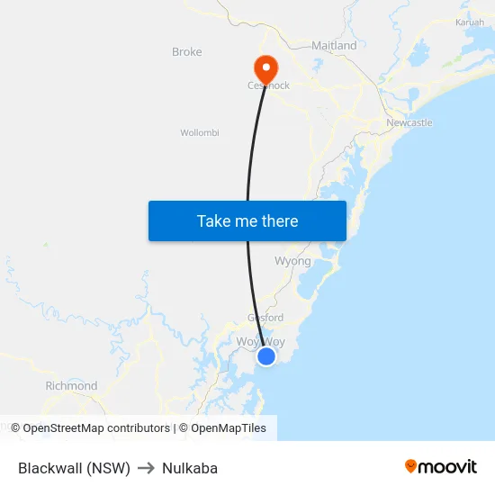 Blackwall (NSW) to Nulkaba map