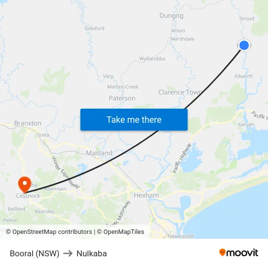 Booral (NSW) to Nulkaba map