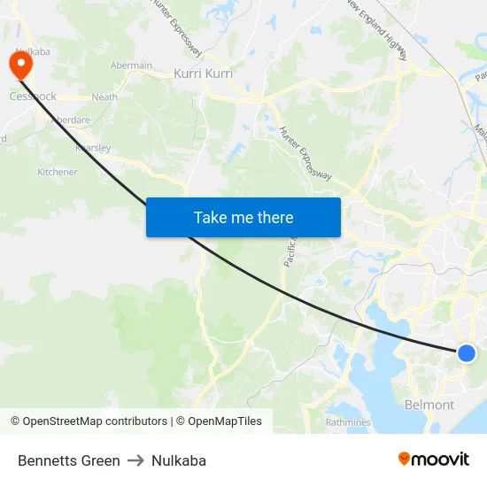 Bennetts Green to Nulkaba map
