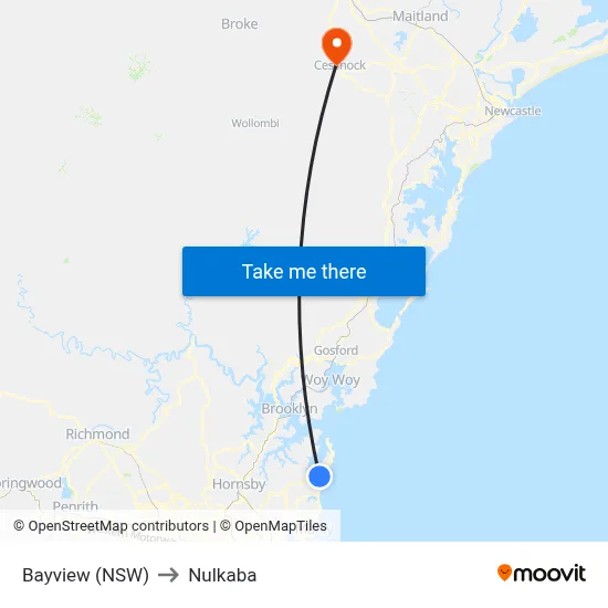 Bayview (NSW) to Nulkaba map