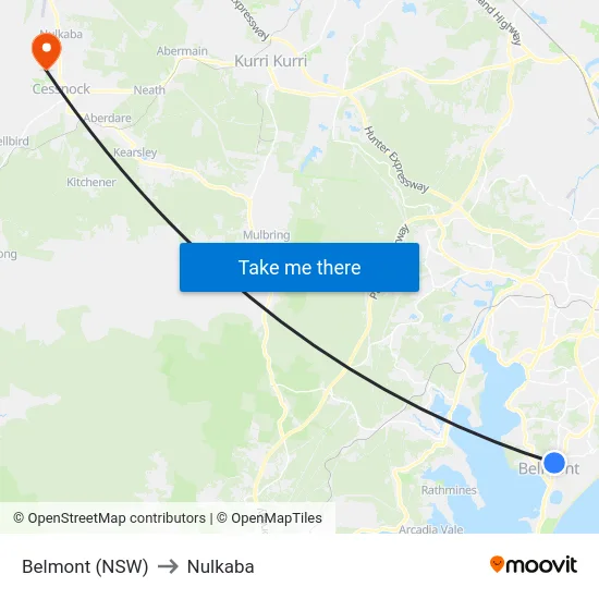 Belmont (NSW) to Nulkaba map