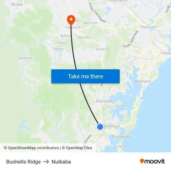 Bushells Ridge to Nulkaba map