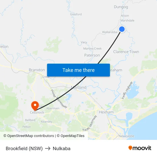 Brookfield (NSW) to Nulkaba map