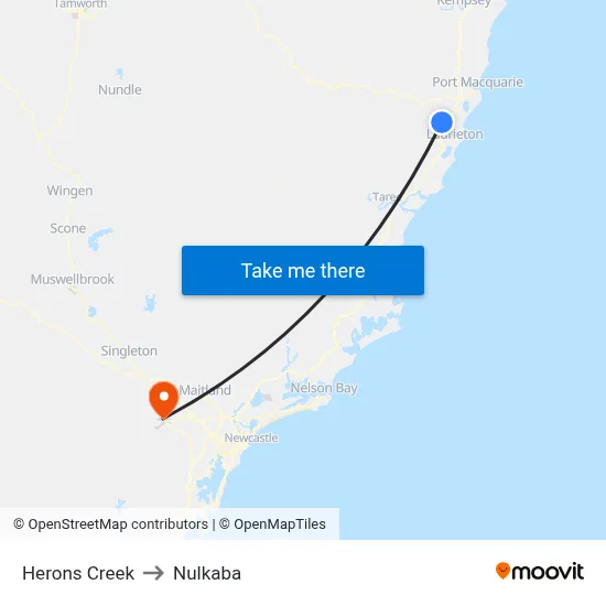 Herons Creek to Nulkaba map