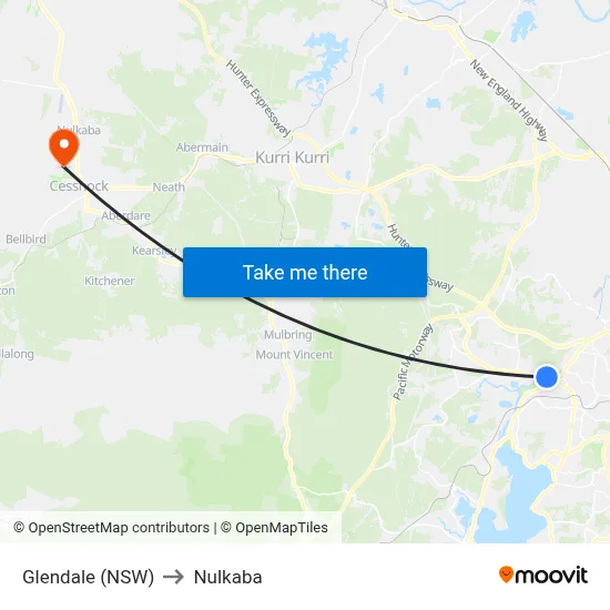 Glendale (NSW) to Nulkaba map
