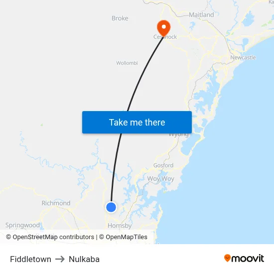 Fiddletown to Nulkaba map