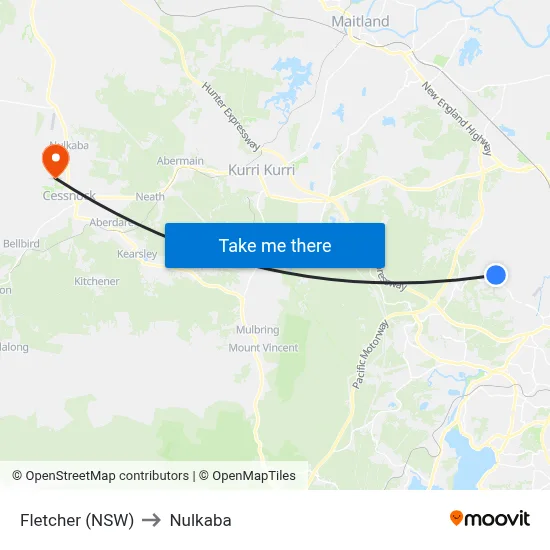 Fletcher (NSW) to Nulkaba map