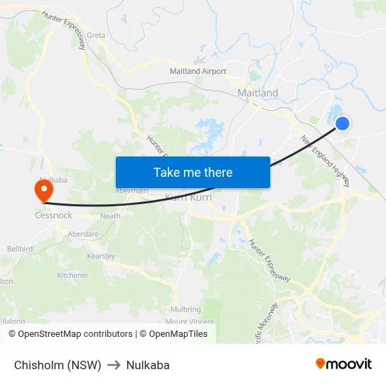 Chisholm (NSW) to Nulkaba map