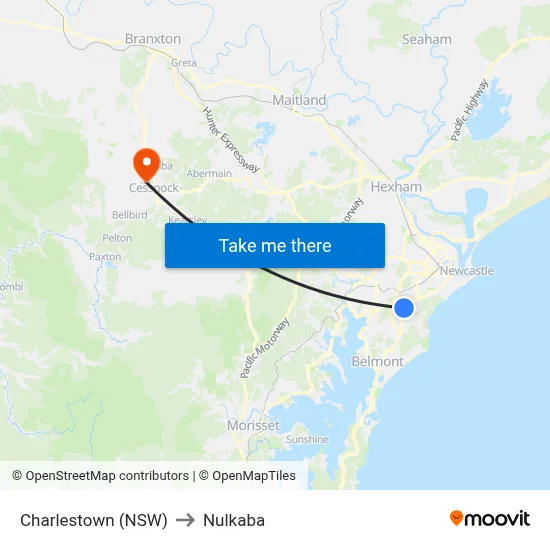 Charlestown (NSW) to Nulkaba map