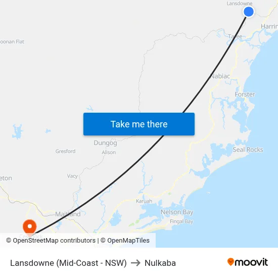 Lansdowne (Mid-Coast - NSW) to Nulkaba map