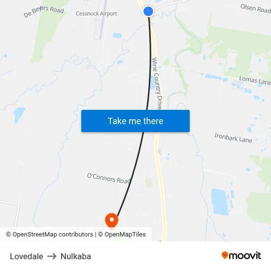 Lovedale to Nulkaba map