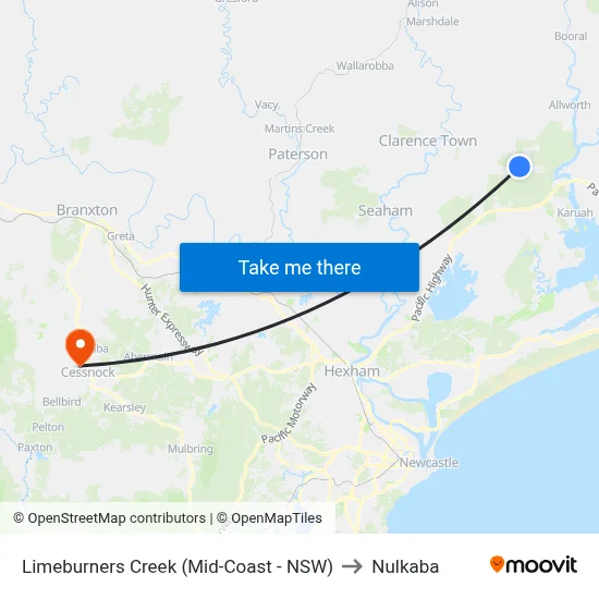 Limeburners Creek (Mid-Coast - NSW) to Nulkaba map