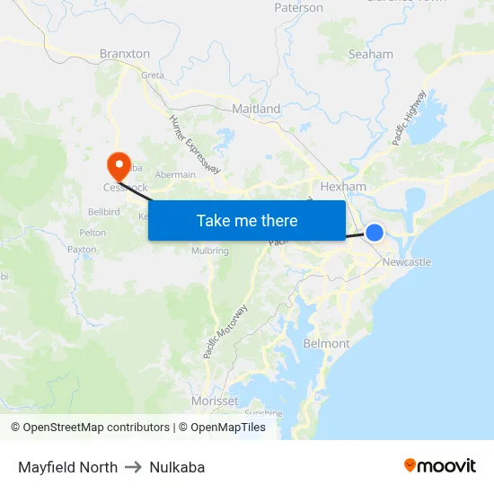 Mayfield North to Nulkaba map