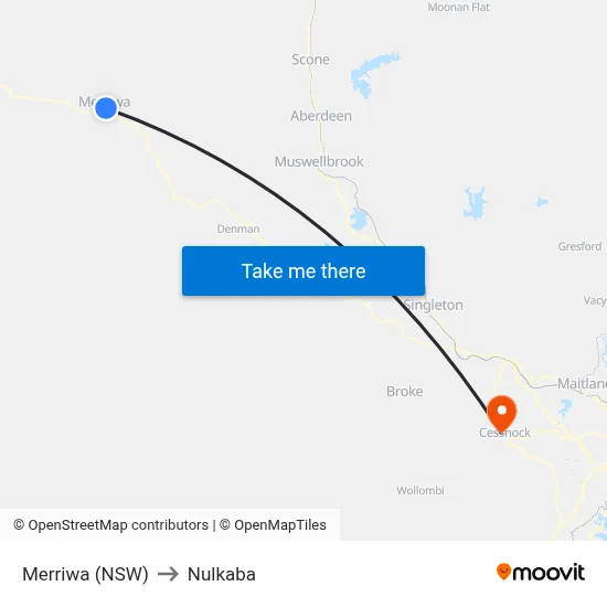 Merriwa (NSW) to Nulkaba map