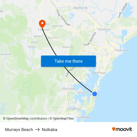 Murrays Beach to Nulkaba map