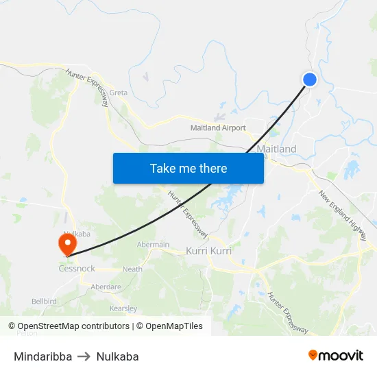 Mindaribba to Nulkaba map