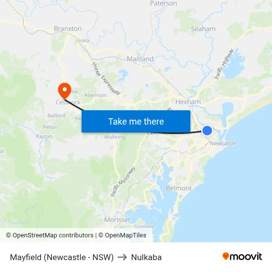Mayfield (Newcastle - NSW) to Nulkaba map