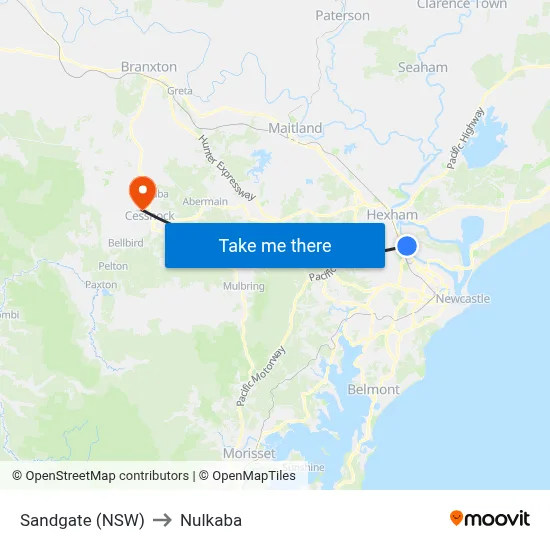 Sandgate (NSW) to Nulkaba map
